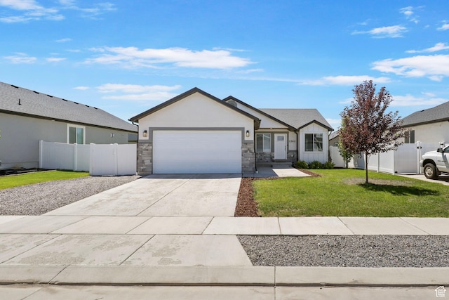 2362 E Quaking Aspen Ln, Eagle Mountain, UT 84005 - ranch-style home with an attached garage, driveway, board and batten siding, and stone siding