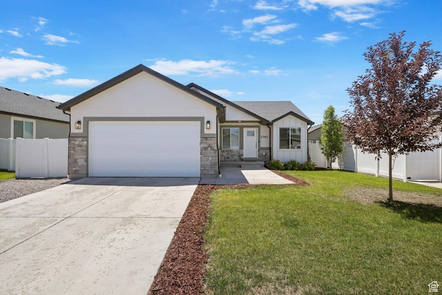 2362 E Quaking Aspen Ln, Eagle Mountain, UT 84005 - ranch-style home featuring board and batten siding, a garage, driveway, and stone siding