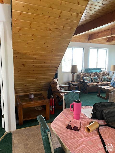 2160 S Aspen Ridge Dr, Coalville, UT 84017 - dining space featuring healthy amount of natural light and a wooden ceiling with exposed beams