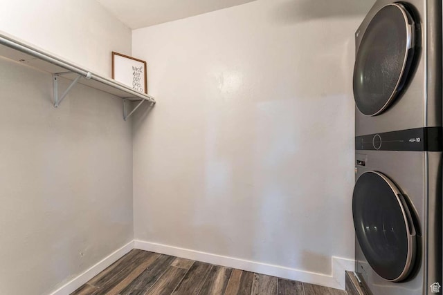 211 N 800 E, Bountiful, UT 84010 - washroom with estacked washer and dryer and dark wood-type flooring