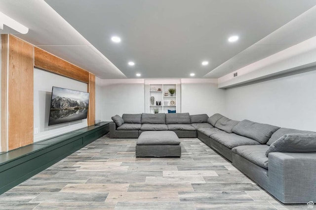 211 N 800 E, Bountiful, UT 84010 - living room with recessed lighting, wood finished floors, and built in shelves