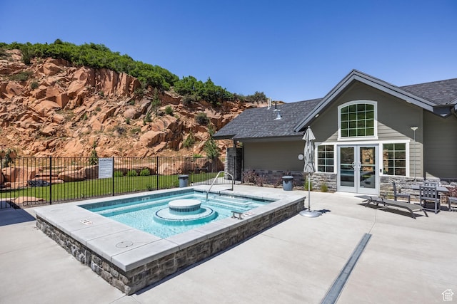 3302 Quarry Springs Dr, Park City, UT 84098 - view of pool with an in-ground hot tub, french doors, and a patio