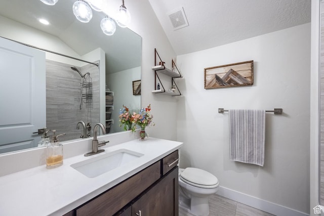 3302 Quarry Springs Dr, Park City, UT 84098 - full bath with vanity, a shower, lofted ceiling, and wood finished floors