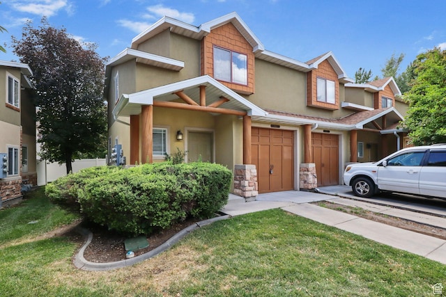 3901 W Pine Landing Way S, West Jordan, UT 84084 - townhome / multi-family property featuring an attached garage, stucco siding, concrete driveway, and a front lawn