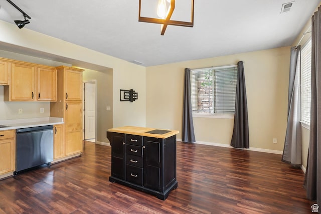 3901 W Pine Landing Way S, West Jordan, UT 84084 - kitchen featuring stainless steel dishwasher, dark cabinetry, light brown cabinets, and healthy amount of natural light