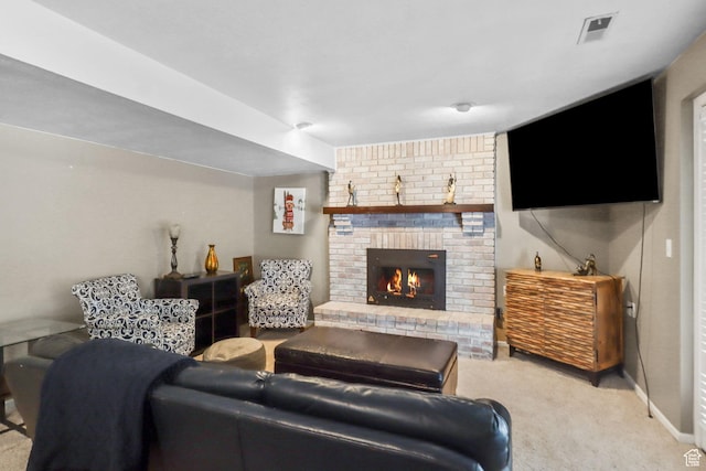 9618 S Ruskin Cir E, Sandy, UT 84092 - carpeted living area with a brick fireplace and baseboards