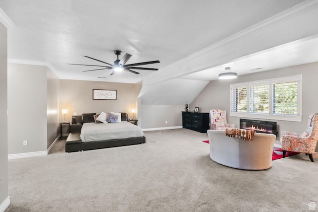 9618 S Ruskin Cir E, Sandy, UT 84092 - carpeted bedroom with ornamental molding, a ceiling fan, and vaulted ceiling