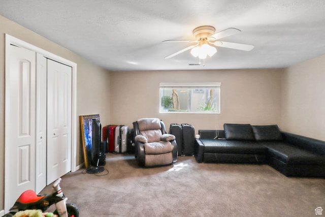 9618 S Ruskin Cir E, Sandy, UT 84092 - carpeted living room with ceiling fan
