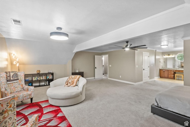 9618 S Ruskin Cir E, Sandy, UT 84092 - bedroom with light colored carpet, ensuite bathroom, and a ceiling fan