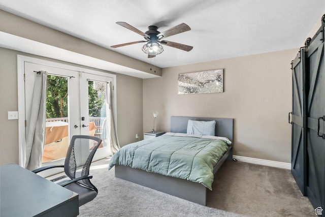 9618 S Ruskin Cir E, Sandy, UT 84092 - carpeted bedroom with access to exterior, french doors, a desk, and a ceiling fan
