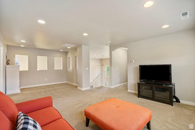 598 W Sandhill Dr, Lehi, UT 84043 - living area with light colored carpet, recessed lighting, and arched walkways