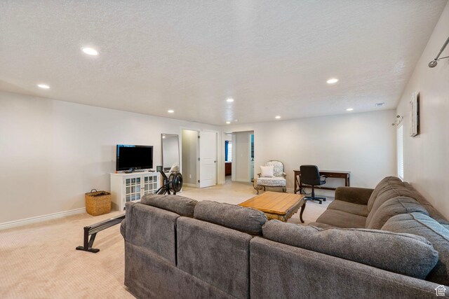 598 W Sandhill Dr, Lehi, UT 84043 - living area featuring light colored carpet, recessed lighting, and a textured ceiling