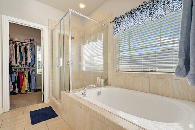 598 W Sandhill Dr, Lehi, UT 84043 - bathroom with a garden tub, a shower stall, a walk in closet, and recessed lighting
