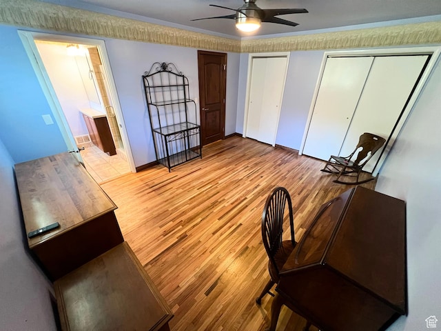 3550 E Oakview Dr, Millcreek, UT 84124 - unfurnished bedroom featuring light wood-style floors, multiple closets, and a ceiling fan