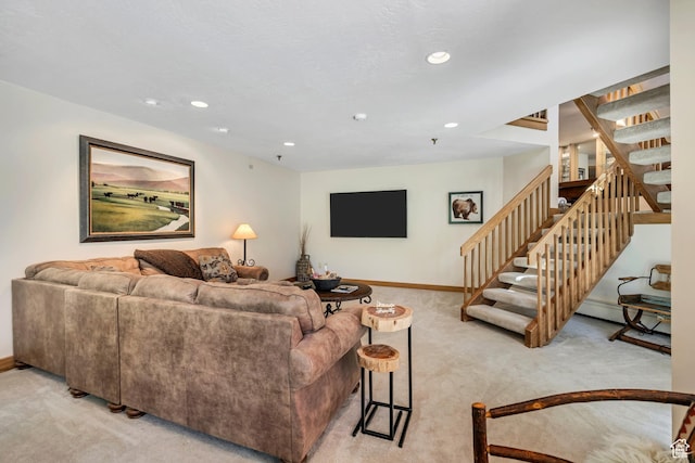 1290 Pinnacle Dr, Park City, UT 84060 - living area featuring light colored carpet, stairs, and recessed lighting