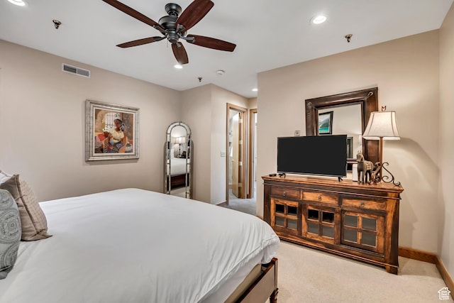 1290 Pinnacle Dr, Park City, UT 84060 - bedroom featuring recessed lighting, light carpet, and a ceiling fan