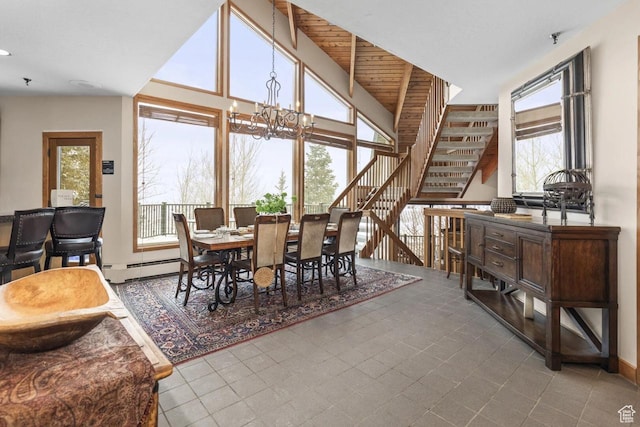 1290 Pinnacle Dr, Park City, UT 84060 - tiled dining room featuring a chandelier and stairway