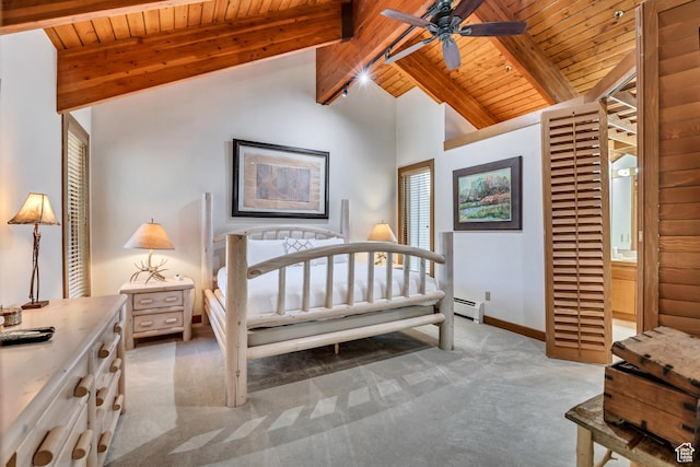 1290 Pinnacle Dr, Park City, UT 84060 - bedroom featuring wooden ceiling, light carpet, and a baseboard heating unit