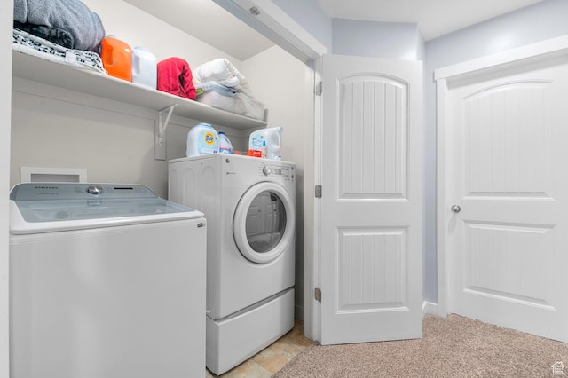 14584 S Heatherly Ln, Herriman, UT 84096 - washroom with washer and clothes dryer and light carpet