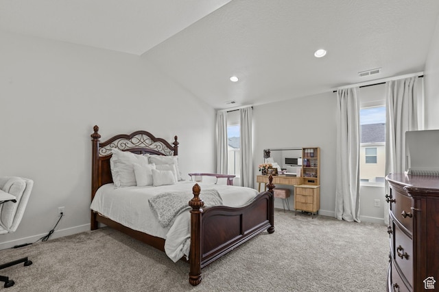2488 W 2940 S, Syracuse, UT 84075 - bedroom featuring multiple windows, light carpet, recessed lighting, and vaulted ceiling