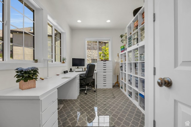 10865 S Hiddenwood Dr, Sandy, UT 84092 - home office with recessed lighting and dark flooring