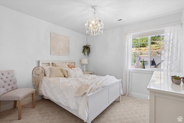 10865 S Hiddenwood Dr, Sandy, UT 84092 - bedroom featuring light colored carpet and a chandelier