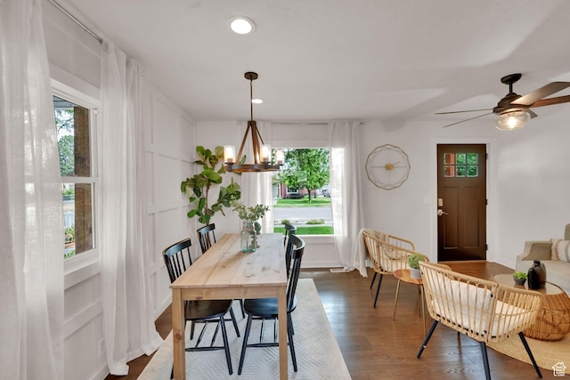 1730 W 150 N, Provo, UT 84601 - dining space with healthy amount of natural light, dark wood finished floors, a chandelier, a ceiling fan, and recessed lighting