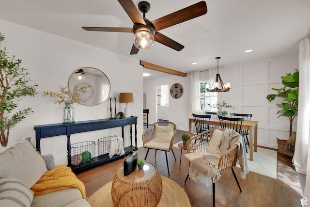 1730 W 150 N, Provo, UT 84601 - living area featuring wood finished floors, a ceiling fan, a decorative wall, recessed lighting, and a chandelier