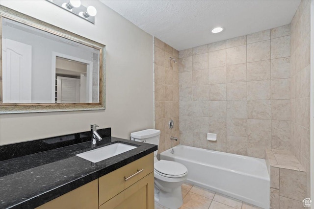 1116 W Wasatch Downs Dr, South Jordan, UT 84095 - full bath featuring vanity, tile patterned floors, bathtub / shower combination, a textured ceiling, and recessed lighting
