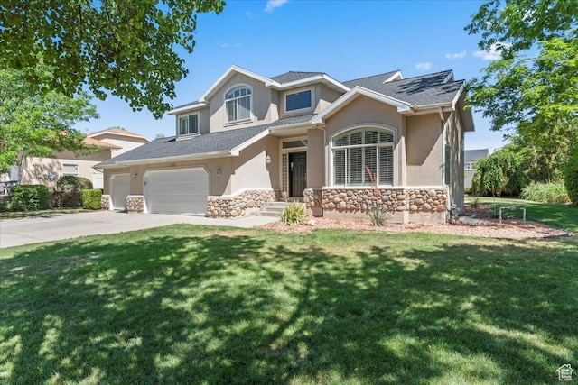 1116 W Wasatch Downs Dr, South Jordan, UT 84095 - traditional-style house featuring stucco siding, stone siding, a garage, and a front yard