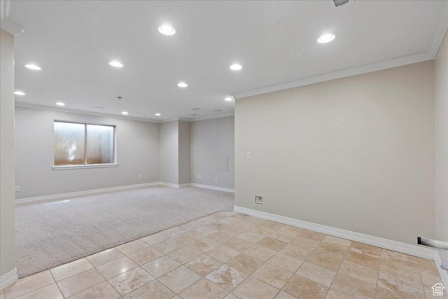 1116 W Wasatch Downs Dr, South Jordan, UT 84095 - spare room featuring light carpet, ornamental molding, and recessed lighting