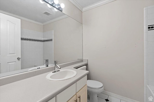 1116 W Wasatch Downs Dr, South Jordan, UT 84095 - full bathroom featuring vanity, a shower, crown molding, and tile patterned floors