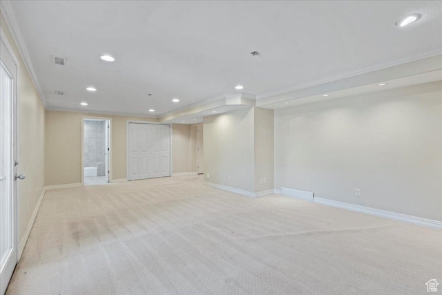 1116 W Wasatch Downs Dr, South Jordan, UT 84095 - below grade area featuring crown molding, recessed lighting, and light colored carpet