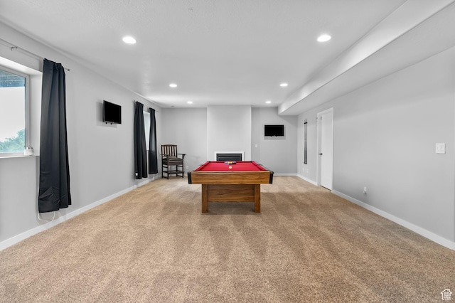 7603 S Scenic Maple Dr S, West Jordan, UT 84081 - recreation room featuring recessed lighting, light carpet, and billiards