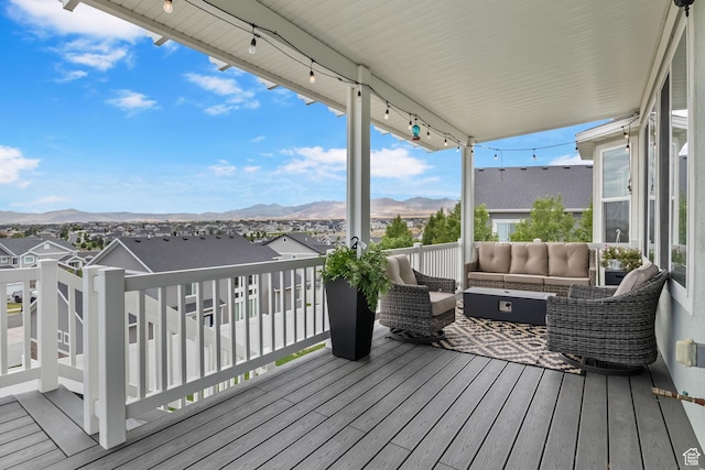 7603 S Scenic Maple Dr S, West Jordan, UT 84081 - deck featuring an outdoor hangout area, a mountain view, and a residential view