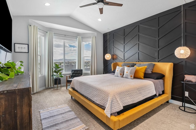 7603 S Scenic Maple Dr S, West Jordan, UT 84081 - bedroom with vaulted ceiling, recessed lighting, ceiling fan, and carpet floors