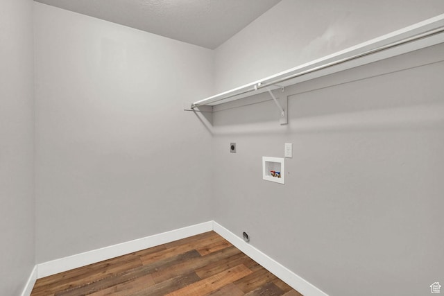 9602 N Blue Sky Dr, Eagle Mountain, UT 84005 - washroom featuring dark wood-style floors, hookup for a washing machine, and hookup for an electric dryer