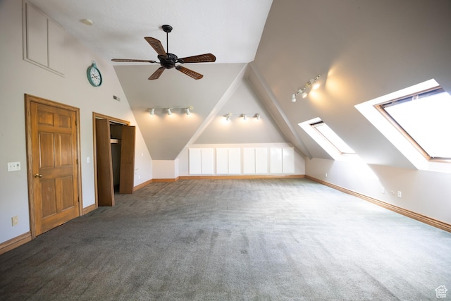 13251 S 1162 E, Draper, UT 84020 - additional living space with vaulted ceiling, carpet flooring, a skylight, and a ceiling fan