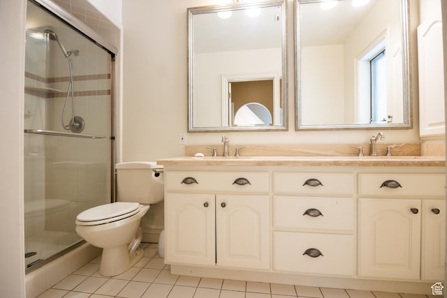 13251 S 1162 E, Draper, UT 84020 - bathroom featuring a shower stall, double vanity, and tile patterned flooring