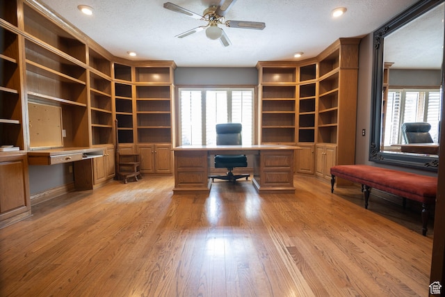 13251 S 1162 E, Draper, UT 84020 - unfurnished office featuring built in study area, a ceiling fan, plenty of natural light, light wood-type flooring, and a textured ceiling