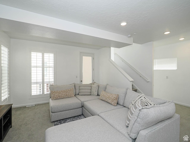 609 E 460 S, American Fork, UT 84003 - living room with carpet floors, stairs, and recessed lighting