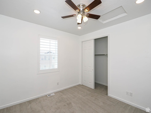 609 E 460 S, American Fork, UT 84003 - unfurnished bedroom with light carpet, recessed lighting, a closet, and a ceiling fan