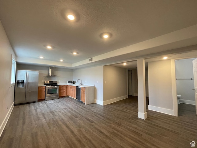 1101 W 1870 N, Lehi, UT 84043 - kitchen with stainless steel appliances, wall chimney exhaust hood, dark wood-type flooring, light countertops, and recessed lighting