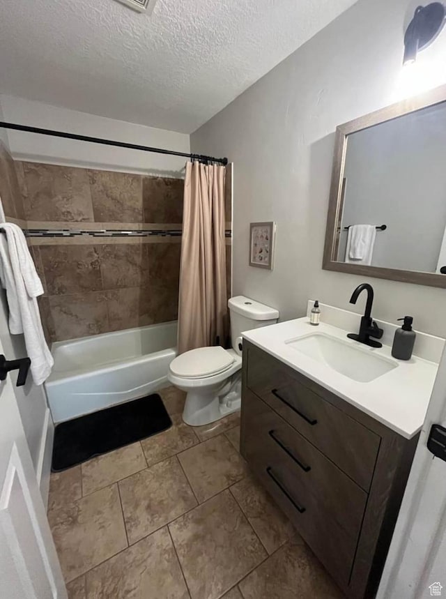 1101 W 1870 N, Lehi, UT 84043 - bathroom featuring vanity, shower / bath combination with curtain, a textured ceiling, and tile patterned flooring