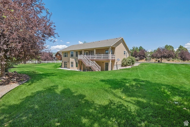 1516 S Lost Colt Dr, Heber City, UT 84032 - back of house featuring stucco siding, stairs, and a wooden deck
