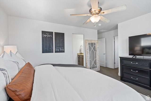 5137 W Stockfield Ln, Herriman, UT 84096 - carpeted bedroom with ceiling fan and ensuite bath