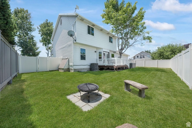 859 E 200 N, Orem, UT 84097 - back of house featuring a fire pit, a wooden deck, a fenced backyard, and a gate