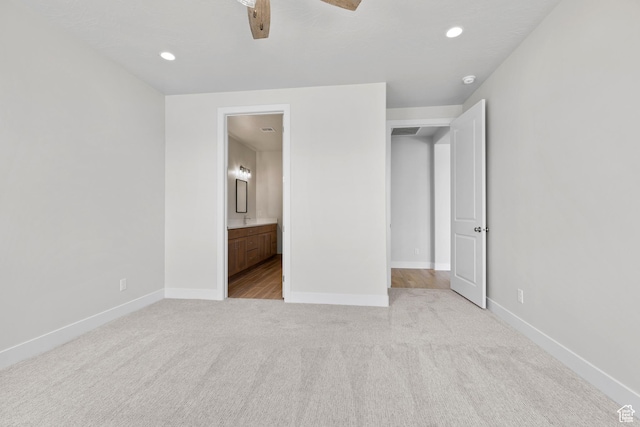 169 N 3670 W, Hurricane, UT 84737 - unfurnished bedroom with carpet flooring, ensuite bath, recessed lighting, and a ceiling fan