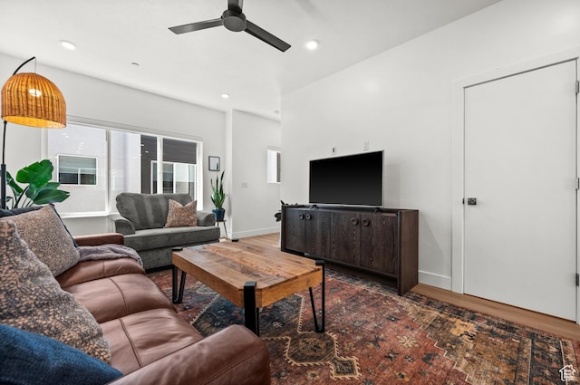 765 N 400 W Unit 205, Salt Lake City, UT 84103 - living room featuring wood finished floors, ceiling fan, and recessed lighting