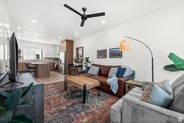 765 N 400 W Unit 205, Salt Lake City, UT 84103 - living area with ceiling fan, light wood-style floors, and recessed lighting